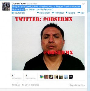 Tweet de @obsermx sobre la detención del Z40